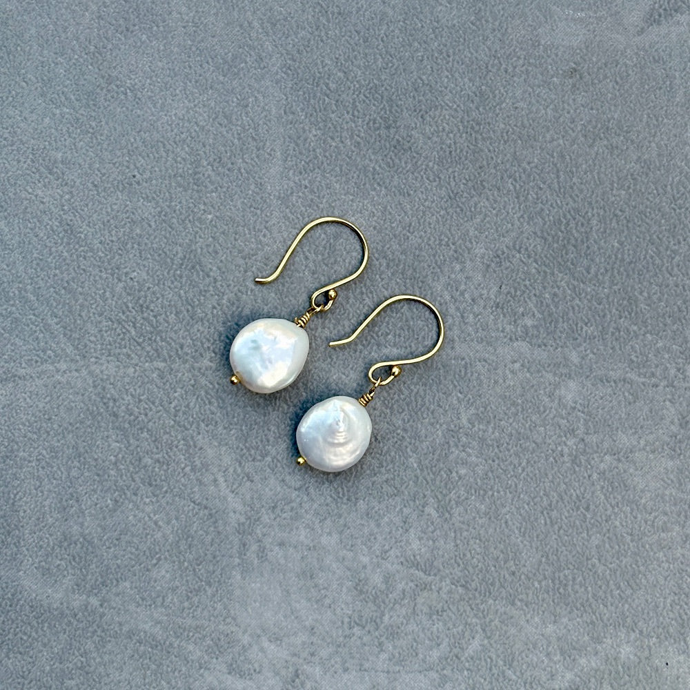 Moon Disc Pearl Earrings