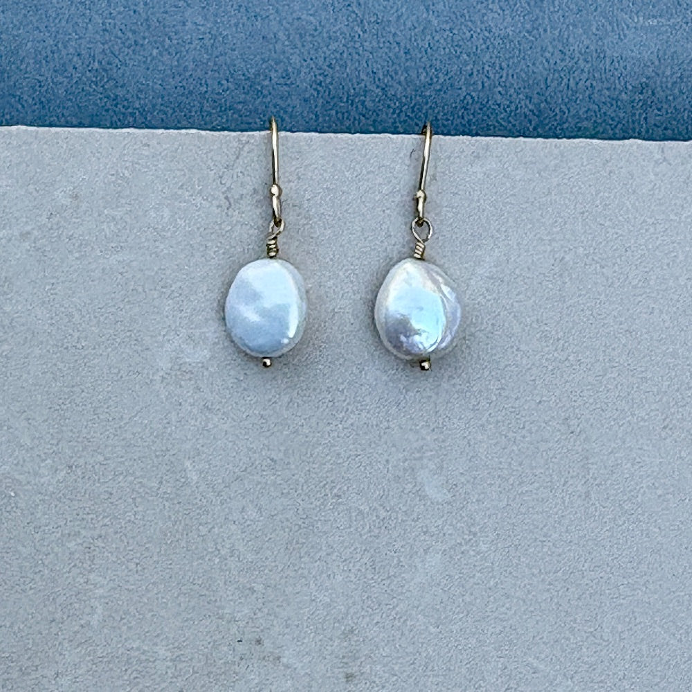 Moon Disc Pearl Earrings